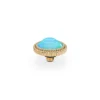QUDO Interchangeable Fabero Flat 10mm Gold Ring Topper shown in Laguna Delite.