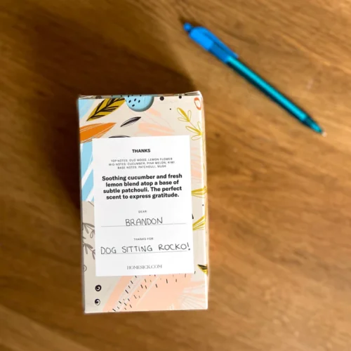 Thanks Candle patterned box which includes an area for personalization