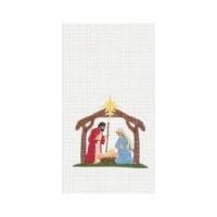 Embroidered nativity scene on towel.