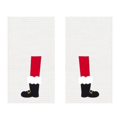 Pair of Santa's boots on towels.