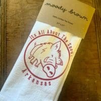 Arkansas tea towel with boar design.