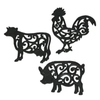 Black cast iron farm animal trivet set.