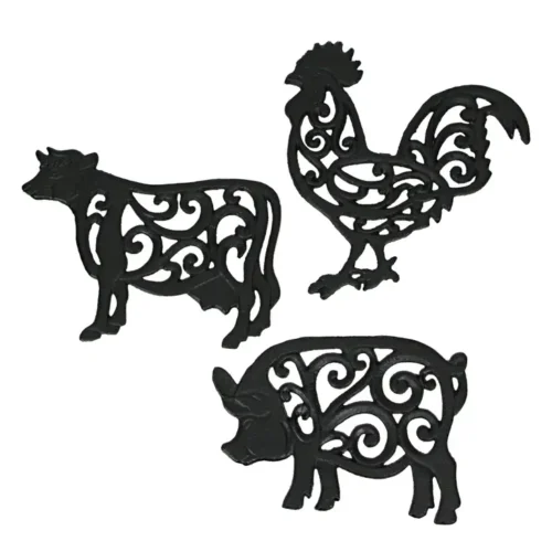 Black cast iron farm animal trivet set.