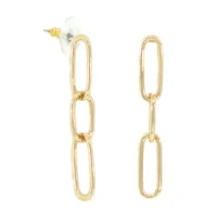 Gold chain link drop earrings.