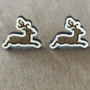 Prancing Reindeer Stud earrings two small reindeer who appear to be mid-leap