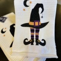 Halloween witch kitchen towels.