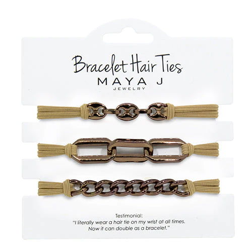 Maya J Bracelet Hair Ties - Neutral Tones and Metallic Chain Set Bracelet Hair Ties - Set of 3 – Lavender and Sage Boutique main image 4