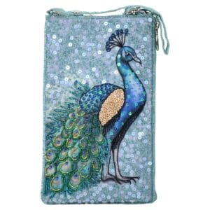 Club bag with blue background and peacock