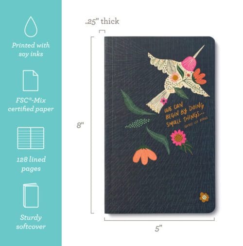 Floral hummingbird journal, inspirational quote.