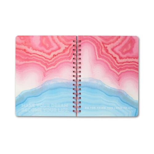 Pink and blue agate spiral notebook.