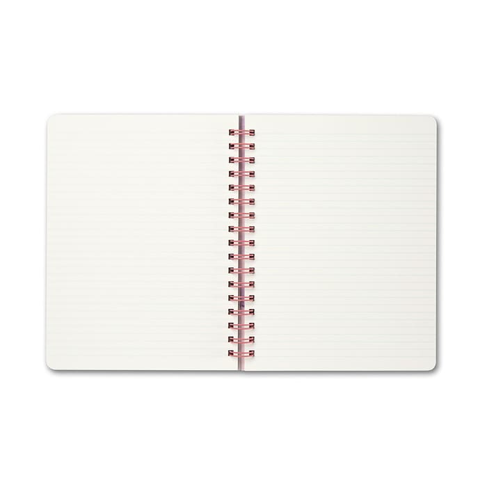 Open spiral-bound notebook, blank pages.