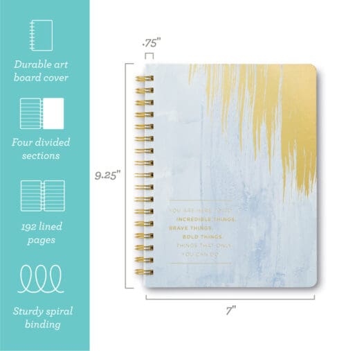 Blue gold spiral bound notebook.