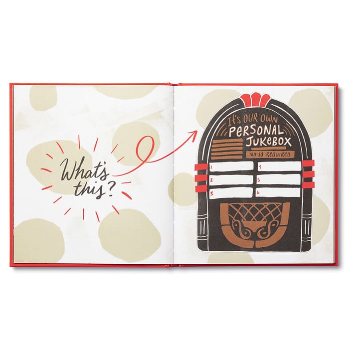 Here's an alt tag for the image: Open book; illustration of a personal jukebox.