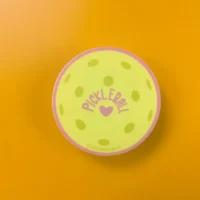 Here's an alt tag for the image: Pickleball sticker, yellow ball design.