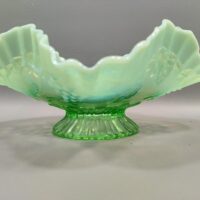 Jefferson Green, Opalescent, Ruffled Edge Bowl w/ Grape Motif