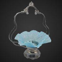 Fenton Blue Hobnail Bowl and Silver Holder