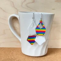 Holly & Liz Swimsuit Earrings - White & Rainbow Stripe