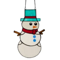 Spirited Snowman Stained Glass Panel
