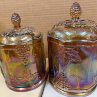 Indiana Glass Biscuit Jar- Amber Marigold Grape Harvest