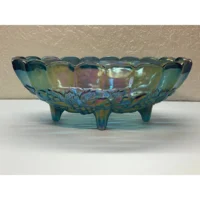 Carnival Glass Blue Iridescent Fruit Bowl