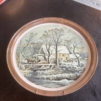 Currier & Ives Tin Collector Plate "Winter in the Country: The Old Grist Mill"