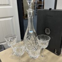 Gorham Crystal Cherrywood Decanter & 2 wine goblets