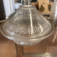 *Rare* Riverside Glass Co. No.364 "Arch & Forget-Me-Nots" Covered Dish ca. 1880 (Thermal stress crack inside glass bottom)