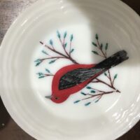 FireKing plate w/ Hand-painted Robin