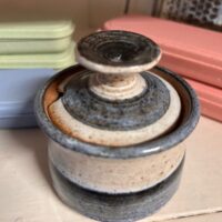 Artisan small blue honey pot