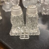 Indiana Glass "Diamond Point" S&P Shaker Set w. Tray