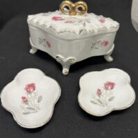 70s Porcelain Japanese Trinket Box w/ 2 matching trays