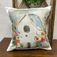 Floral Birdhouse Throw Pillow
