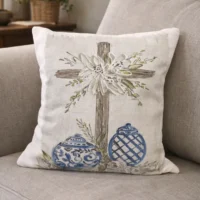 Cross Throw Pillow w Chinoiserie Jars