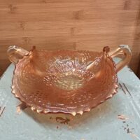 Fenton Marigold "Lotus and Grape" Handled Bon-bon Bowl