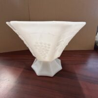 Anchor Hocking Milk Glass Octagonal Pedestal Bowl Grape & Leaf Pattern