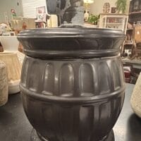50s Cermaic Black Pot Belly Stove Cookie Jar