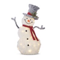 Flocked Tinsel Lighted Snowman 32"