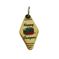 "Motel" Happy Camper Wood Keychain