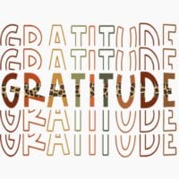 "Gratitude" Stacked Clear Vinyl Sticker 3x3in.