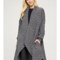French Terry Open Cardigan in Leopard Grey