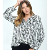 Stretch Satin V-Neck Blouse- Black and Ivory