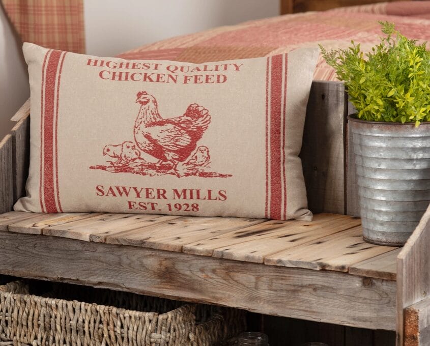 Sawyer Mill Red Hen & Chicks Pillow 14"x 22" - Image 3