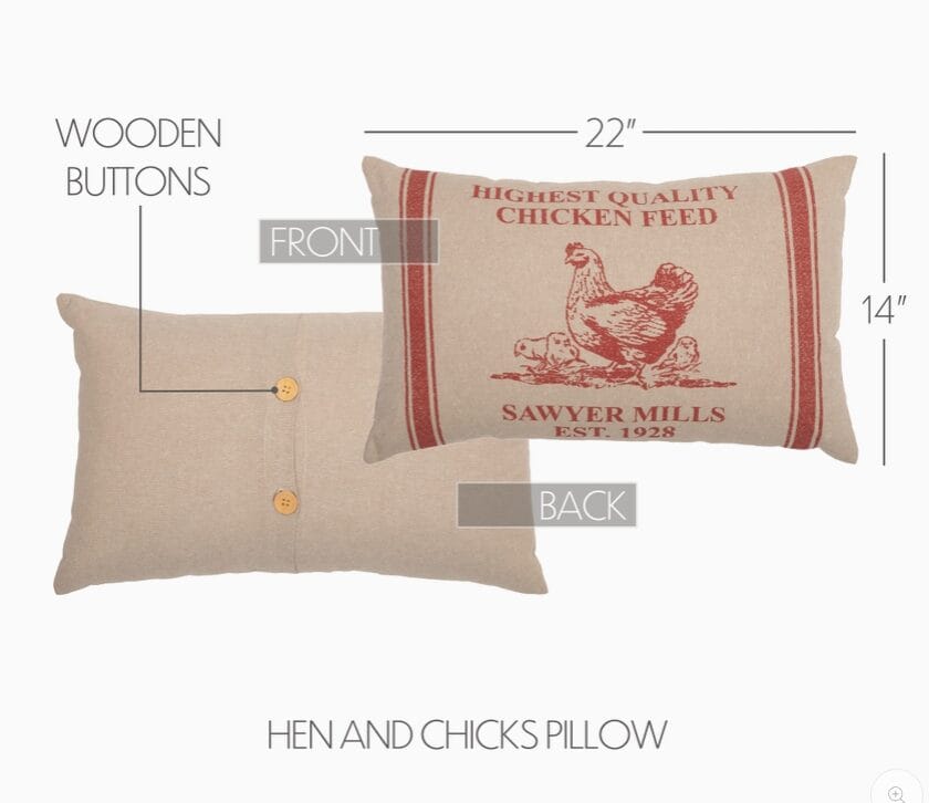 Sawyer Mill Red Hen & Chicks Pillow 14"x 22" - Image 2