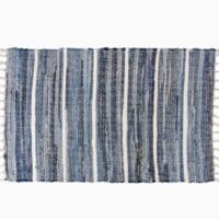Indigo-Striped Woven Cotton Rug