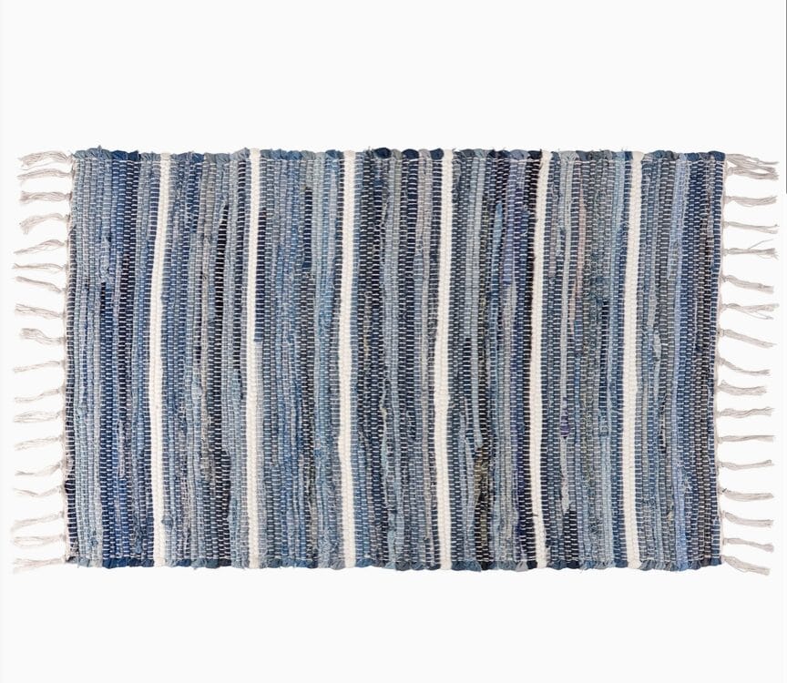 Indigo-Striped Woven Cotton Rug
