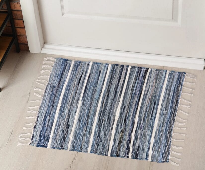 Indigo-Striped Woven Cotton Rug - Image 2