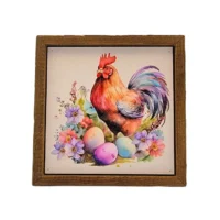 Easter Rooster w/ Eggs 6x6 Block Sign