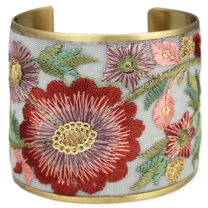 Autumn Bloom Embroidered Cuff Bracelet - Image 2