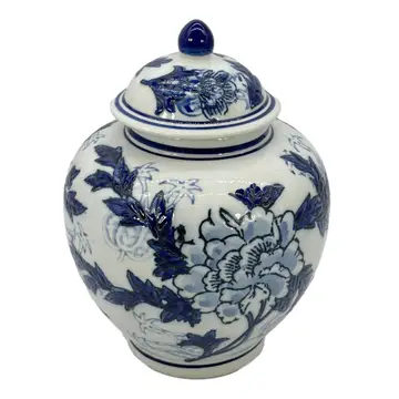Classic Blue & White Floral Ceramic Ginger Jar 10" - Image 2