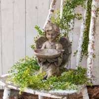 Kneeling Angel with Birdbath 10.5"